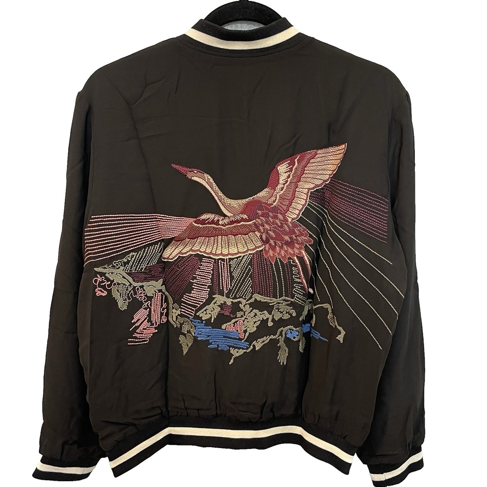 For The Republic Women's L Reversible Embroidered Boho Lightweight Bomber Jacket - Picture 2 of 12